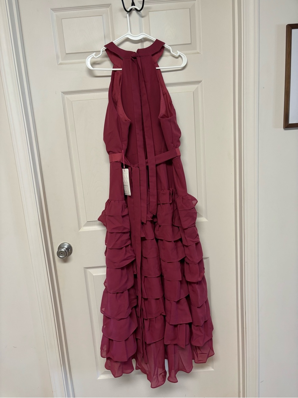Women’s Raspberry Halter Ruffle Party Dress - Picture 2 of 3
